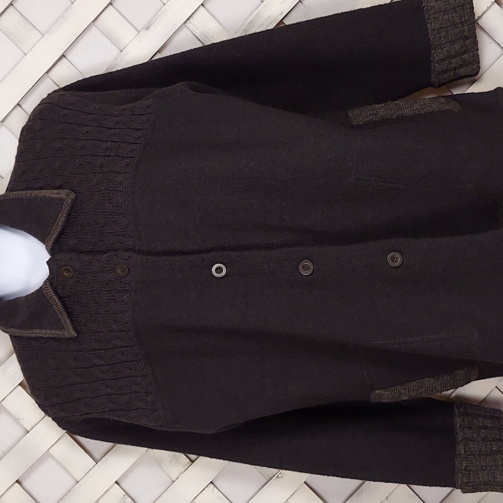 Button Front Dark Gray 100% Wool Unlined Jacket by Ali Miles in Size XL